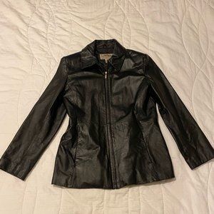 Sonoma Black Lined Leather Jacket Size M Front-Zip